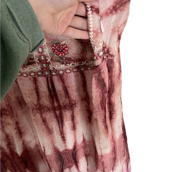 Sundance Pink Embroidered V-Neck Tie Dye Boho Dress Large - Picture 2 of 8